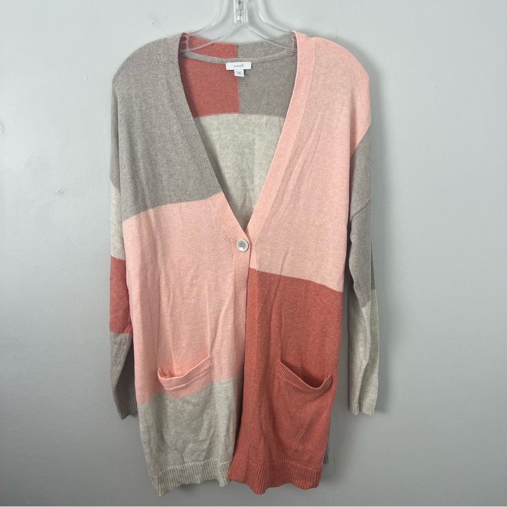 J. Jill Pure Jill Colorblock Cardigan Sweater Long